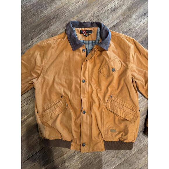 Kakadu Traders Australia Jacket Leather  Trim Tan Mens Canvas Bomber L/XL - Picture 3 of 9